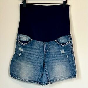 Gemma Rae Baby On Board Blue Denim Maternity Jean Shorts - Size: Medium